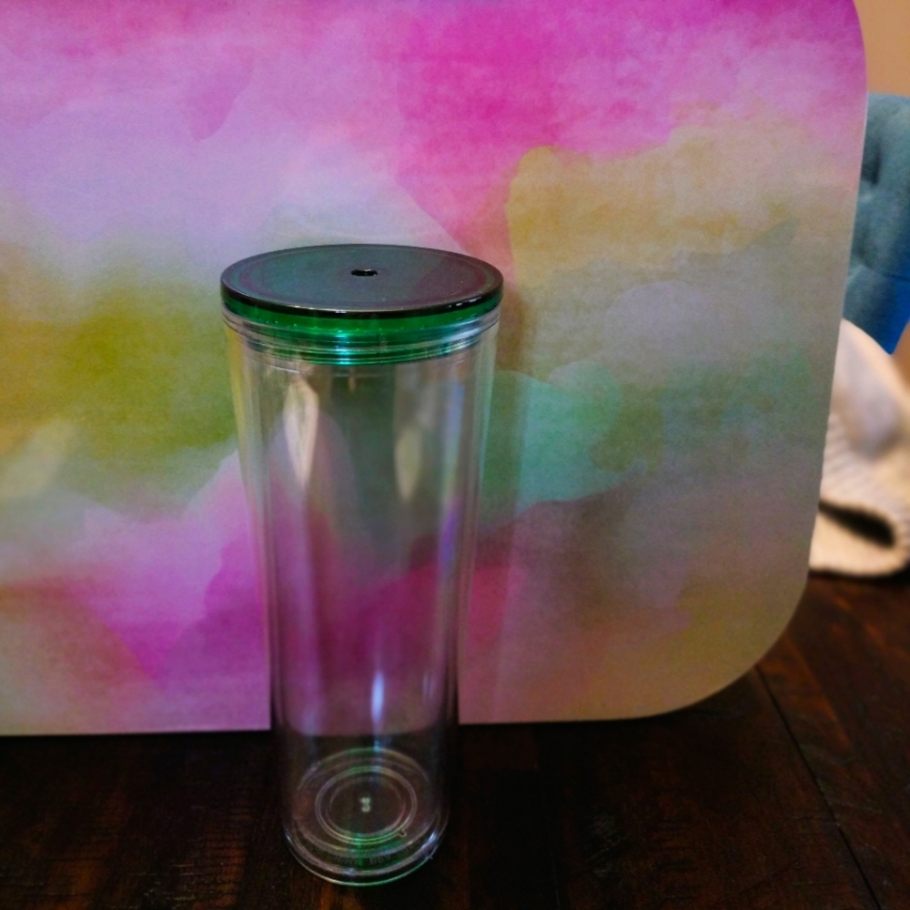 Custom 24oz clear double wall transparent with green lid